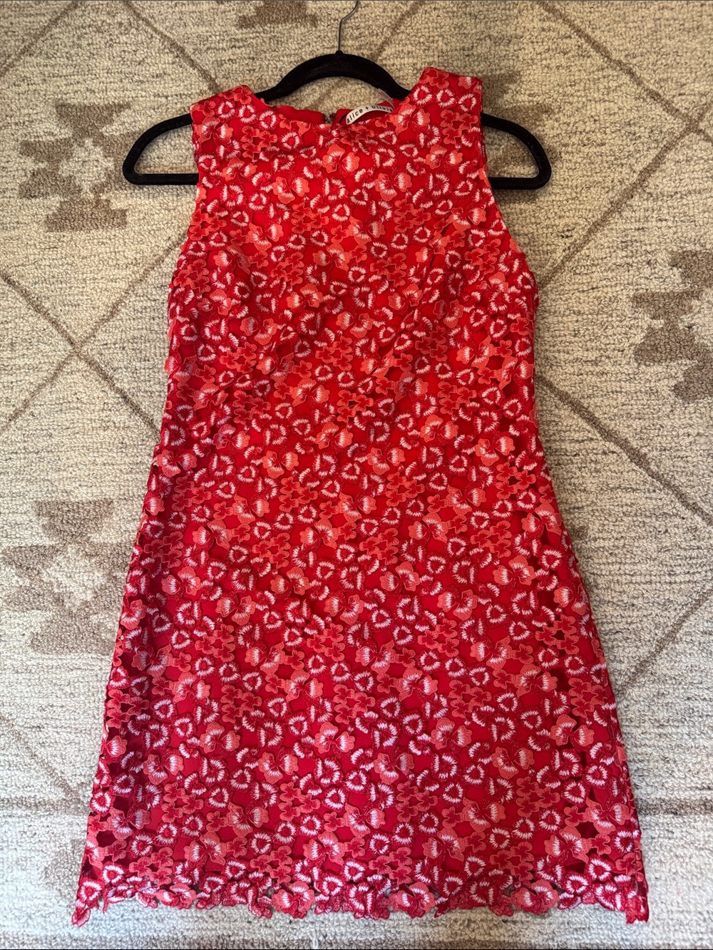 Alice + Olivia Red Floral Lace Mini Dress